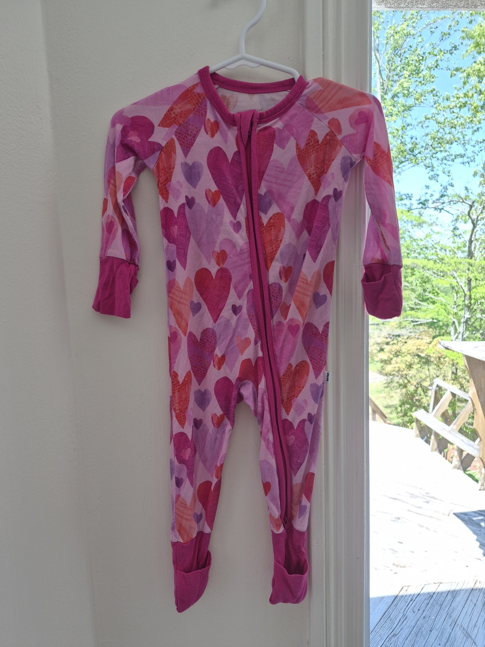 Little Sleepies Pink and Red Heart-Print Footed One-Piece